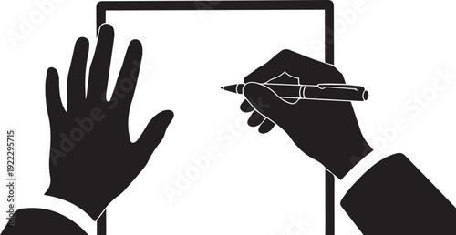 Person signing document contract vector silhouette illustration line art drawing for legal paperwork