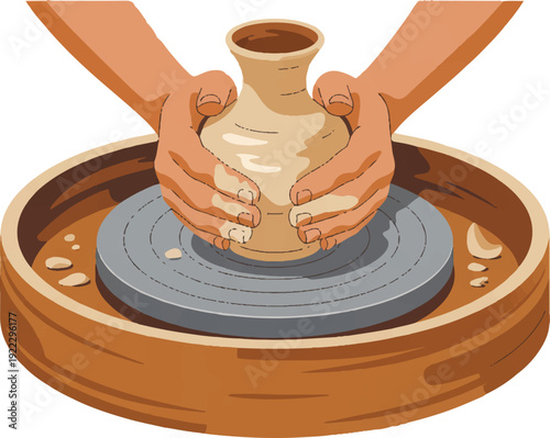 Hands shaping clay vase on pottery wheel ceramic art creation process skilled craftsmanship technique
