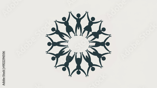 Diverse people joining hands in unity forming a circle with outstretched arms in a symbolic gesture of teamwork and cooperation on a light background