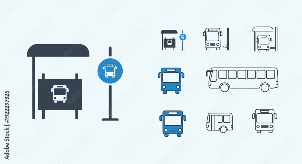 Fototapeta premium Bus Stop Icons and Illustrations Collection.