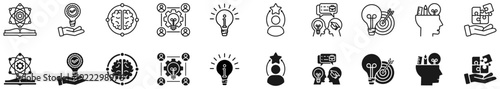 Idea icon set. Creative and solution logo. Lightbulb with brain symbol. 