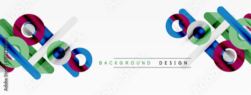 Abstract lines, vibrant colors, modern design elements. Composition features overlapping shapes, dynamic visual impact. Background includes text label.