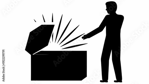 Man discovering idea in a box with explosive inspiration