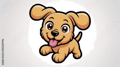 Happy cartoon dog with floppy ears and tongue out on white background smiling playfully