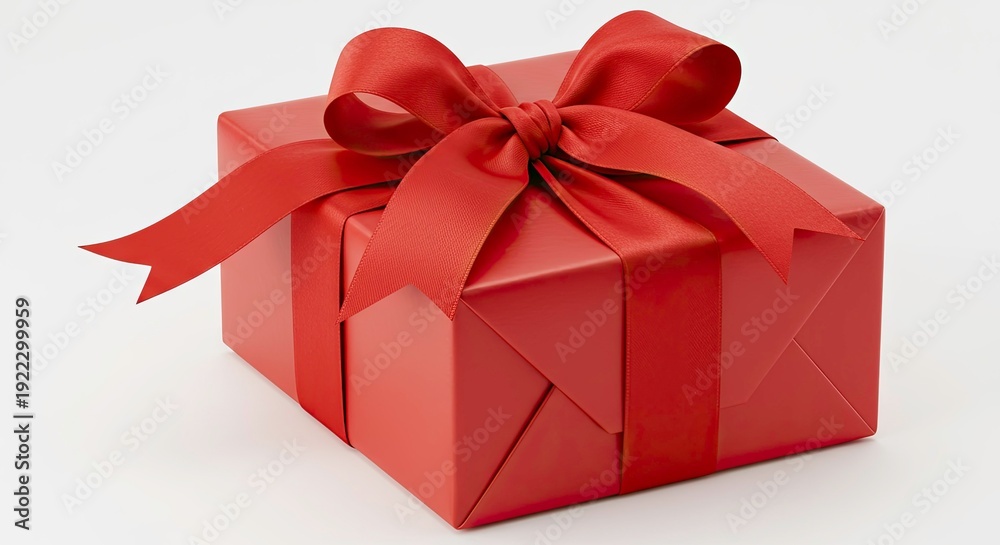 Fototapeta premium a decorative red gift box, often featured in stock imagery for holidays like Christmas or Valentine's Day. 