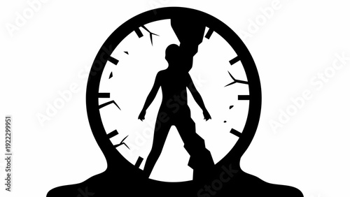 Silhouette of person standing confidently inside oversized clock