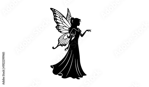 Elegant fairy silhouette with large wings vector