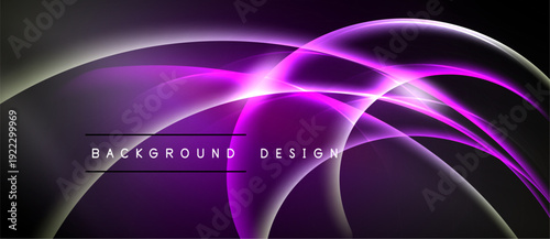 Abstract purple waves, glowing lines create dynamic background. Modern design elements suggest energy, motion, sophistication.