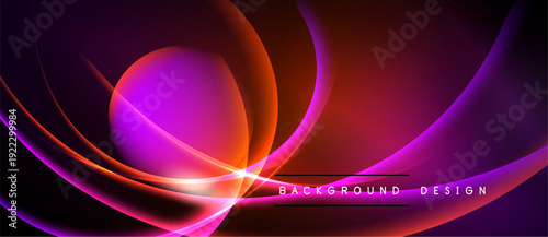 Abstract vibrant design features flowing curves, gradients. Purple, orange, pink hues create dynamic visual effect. Background text reads background design.