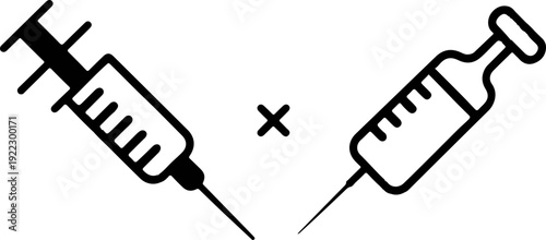 Medical syringe and vial combination icon healthcare symbol injection concept medicine mixing treatment vaccination health care pharmacy drug administration medical supplies