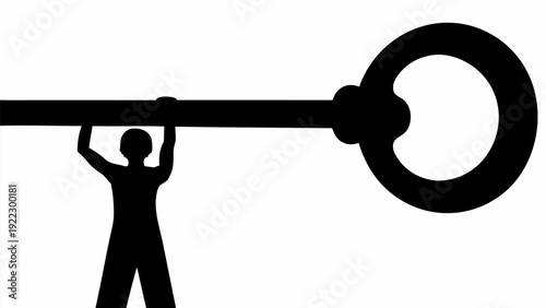 Person turning key in lock silhouette illustration