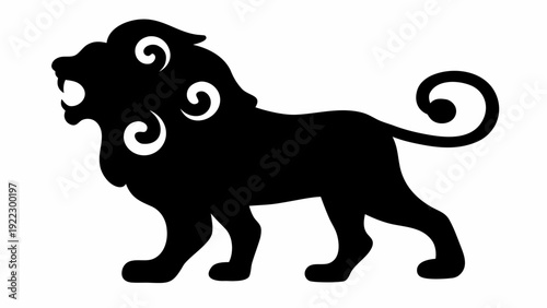 Majestic lion with curly mane in powerful stance