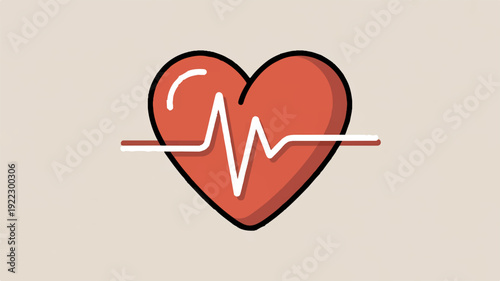 Heart with ecg line on beige background symbolizing health and medical concepts in a simple style