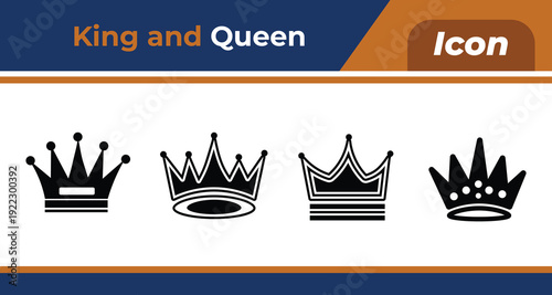King icon set royal crown symbols for monarchy and power concepts