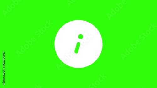 Animated white information info circle icon on green screen background. Animation motion graphic with chroma green screen clip template. Footage Green Screen 4K. 4k Video Green Screen