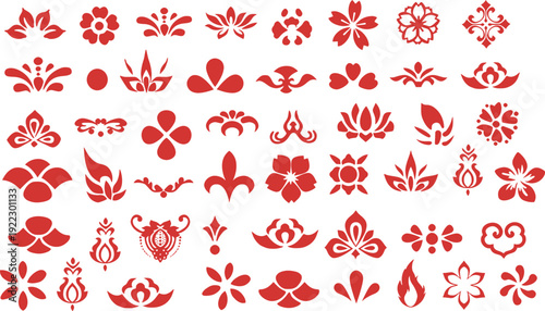 Collection of Red Floral and Decorative Ornaments.