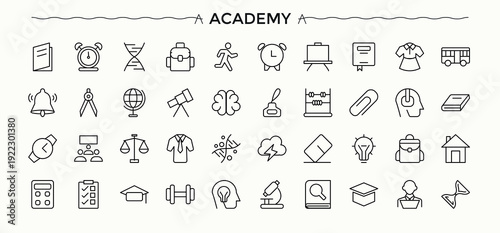 Academy icon set. Vector outline icons collection. Editable vector art. School icon set. It contains symbols to student, school, education, graduation, university and more.