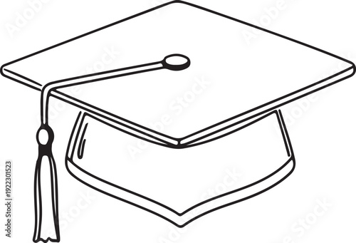 Black and white outline of a graduation cap with a tassel mortarboard academic education