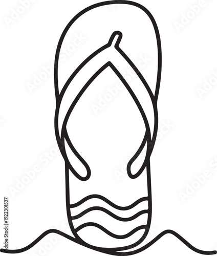 Black outline flip flop sandal on wavy lines footwear summer beach