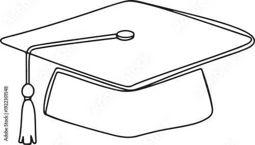 Black outline graduation cap with tassel on white background academic cap mortarboard education