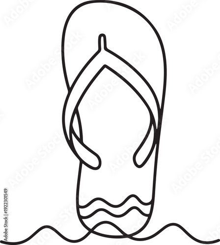 Black outline flip flop sandal standing in wavy water shoe footwear summer