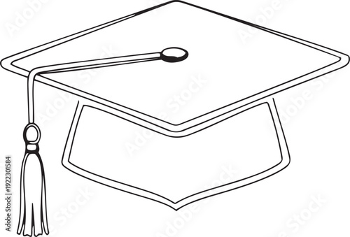 Black outline graduation cap with tassel on white background mortarboard academic cap education
