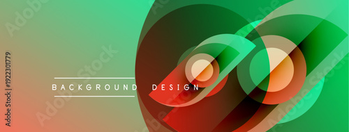Abstract gradient shapes overlap, creating dynamic visual effect. Colors blend from green to orange, modern design element.