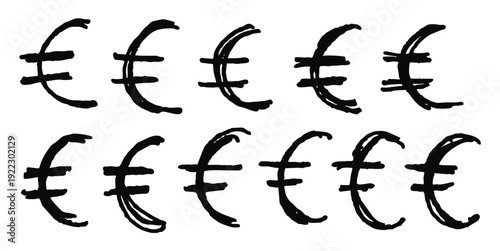 Set euro hand drawing vector for financial blogs. Ideal for symbolizing European economy, personal budgeting, and sketchy currency concepts.