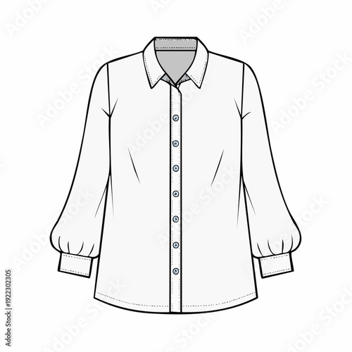 Fashionable shirt with puffy sleeves and buttons front view illustration