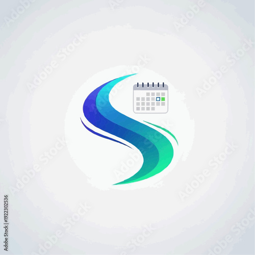 Abstract S-shaped wave with calendar icon, representing scheduling and event planning for businesses and lifestyle