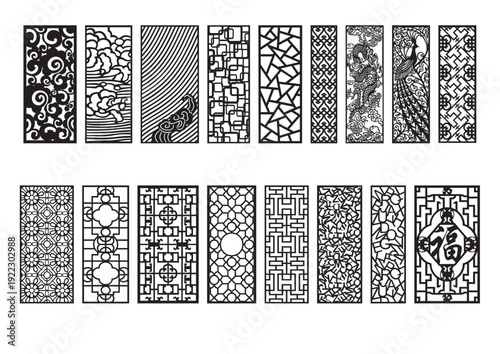 Decorative Laser Cut Panel Bundle Collection with Geometric Floral Islamic and Asian Screen Designs Vector Set