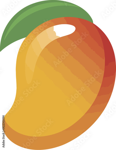A ripe mango icon with a green leaf on a simple background viewed from the side