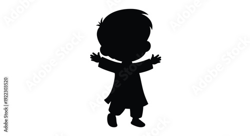 A cheerful child with arms outstretched a striking black silhouette