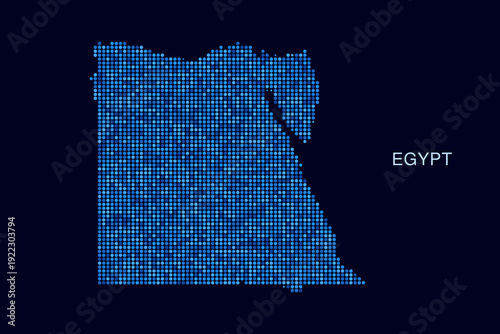 Egypt Map - Blue Dotted Halftone Vector Illustration on Dark Navy Background, Abstract Circle Grid Silhouette Design for Infographic and Modern Presentation Use.