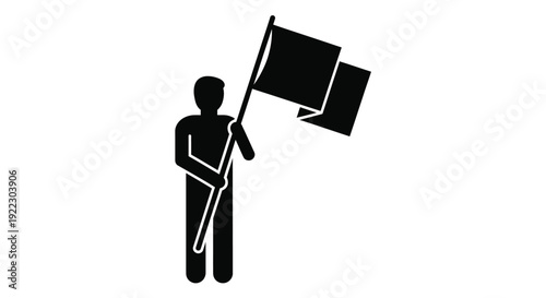 Person waving a black flag with a simple striking silhouette