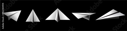 Set paper airplane icon vector for travel applications. Ideal for symbolizing quick messages, startup launches, and simple flight concepts.