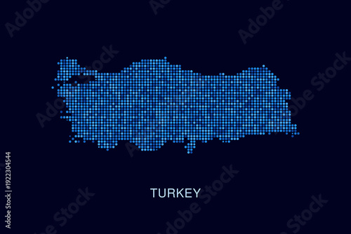 Turkey Map - Blue Dotted Halftone Vector Illustration on Dark Navy Background, Abstract Circle Grid Silhouette Design for Infographic and Modern Presentation Use.