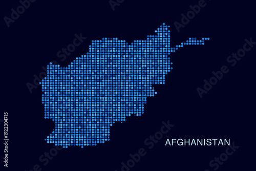 Afghanistan Map - Blue Dotted Halftone Vector Illustration on Dark Navy Background, Abstract Circle Grid Silhouette Design for Infographic and Modern Presentation Use.