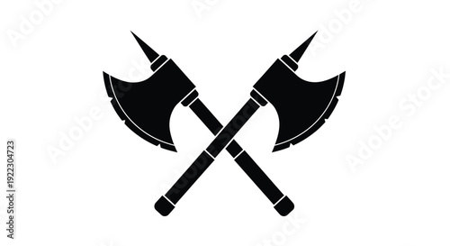 Two crossed battle axes presented as a striking black silhouette
