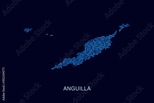Anguilla Map - Blue Dotted Halftone Vector Illustration on Dark Navy Background, Abstract Circle Grid Silhouette Design for Infographic and Modern Presentation Use.