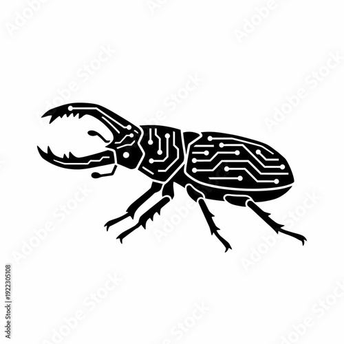 Cybernetic Stag Beetle Circuit Board Insect Digital Bug Illustration.