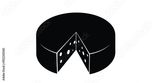 A striking black silhouette of a swiss cheese wedge minimalist aesthetic