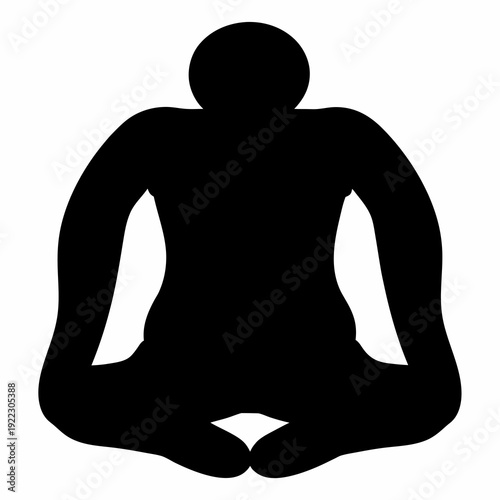 Silhouette of a person meditating in lotus position on white background