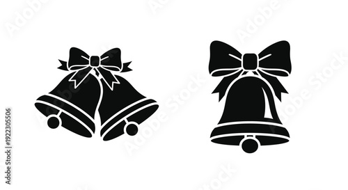 Two black christmas bells with bows a striking silhouette