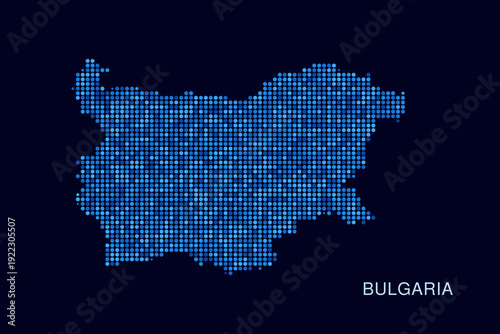 Bulgaria Map - Blue Dotted Halftone Vector Illustration on Dark Navy Background, Abstract Circle Grid Silhouette Design for Infographic and Modern Presentation Use.