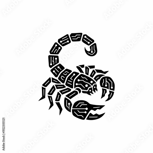 Stylized Black Scorpion Silhouette Tribal Tattoo Design.
