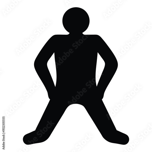 Black silhouette icon of a person with legs apart and hands hips