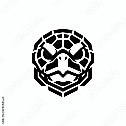 Stylized Geometric Turtle Head Logo Design Black and White.