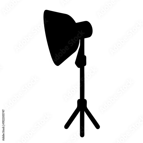 Black silhouette illustration of photography lighting equipment, including soft box and tripod