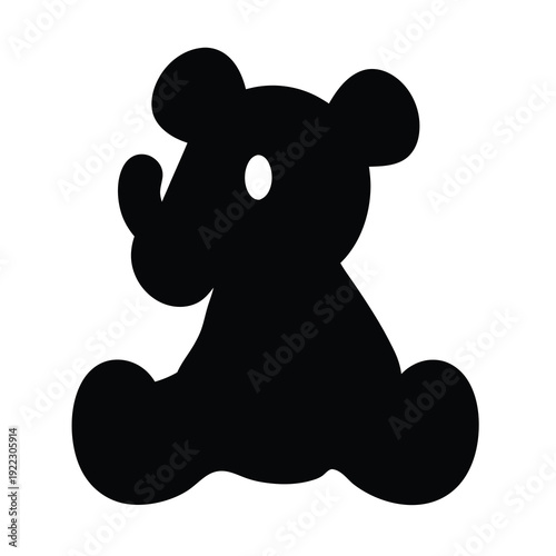Black silhouette of a cute cartoon bear sitting, isolated on white background
